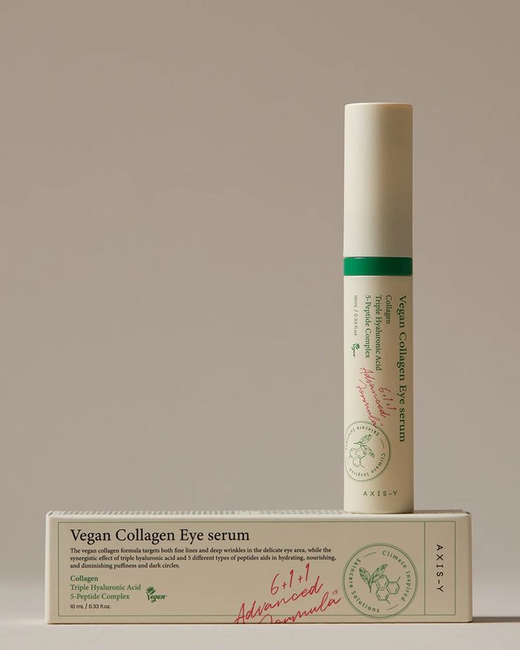 AxisY Vegan Collagen Eye Serum in a sleek bottle, designed to brighten and refresh tired eyes.